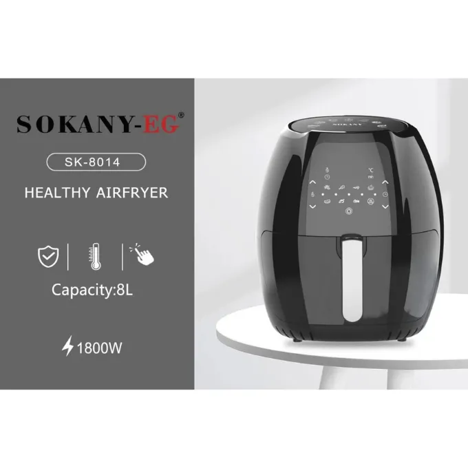 قلاية بدون زيت سوكاني ديجيتال، 8 لتر، 1800 وات، اسود - SK-8014