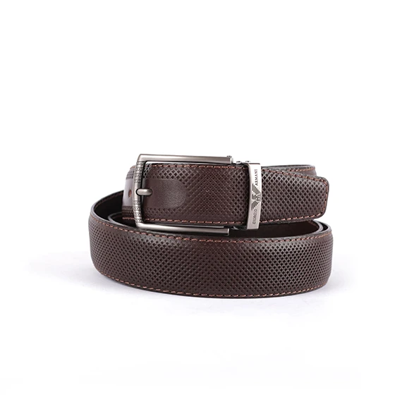 Classic Belt 100% Pure leather from Abdel Aziz Street – emporio Armani metal tongue buckle for men – Dark Brown  - 130 cm