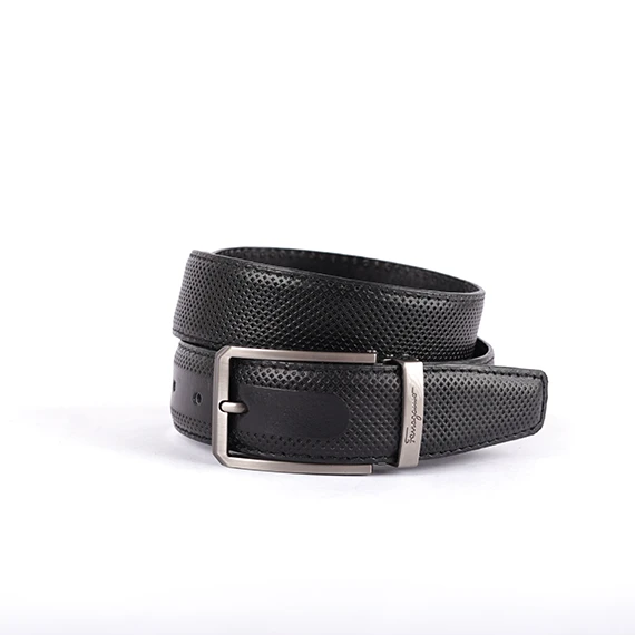 Classic Belt 100% Pure leather from Abdel Aziz Street – salvatore ferragamo metal tongue buckle for men – Black Color  - 130 cm