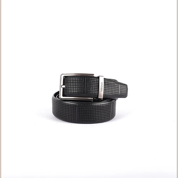 •	  Classic Belt 100% Pure leather from Abdel Aziz Street – VERSACE metal buckle for men – Black  - 130 cm