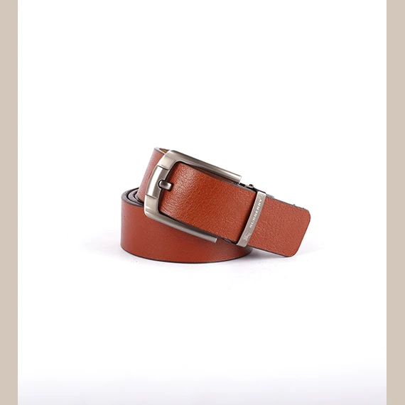 •	  Causal Belt 100% Pure leather from Abdel Aziz Street – Burberry metal tongue buckle for men – Brown  - 130 cm