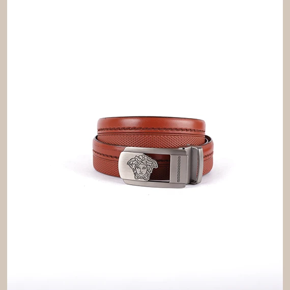 •	  Classic And Casual Belt 100% Pure leather from Abdel Aziz Street – VERSACE metal buckle for men – Brown  - 130 cm