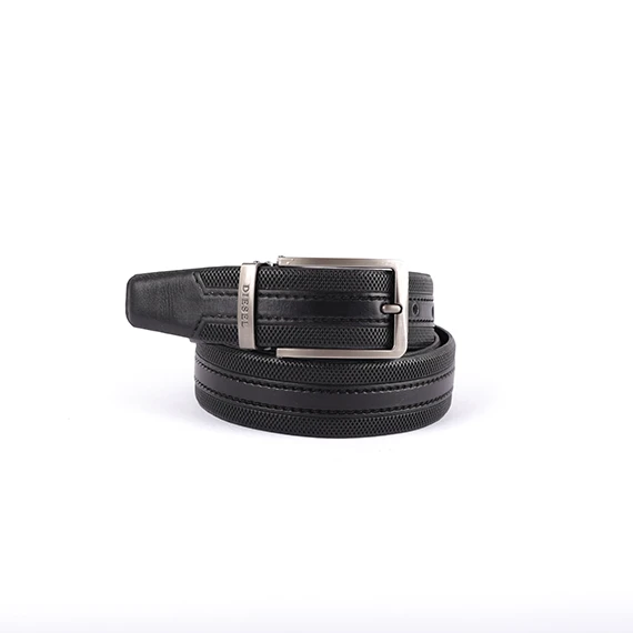 Classic Belt 100% Pure leather from Abdel Aziz Street - DIESEL metal tongue buckle for men - Black - 130 cm