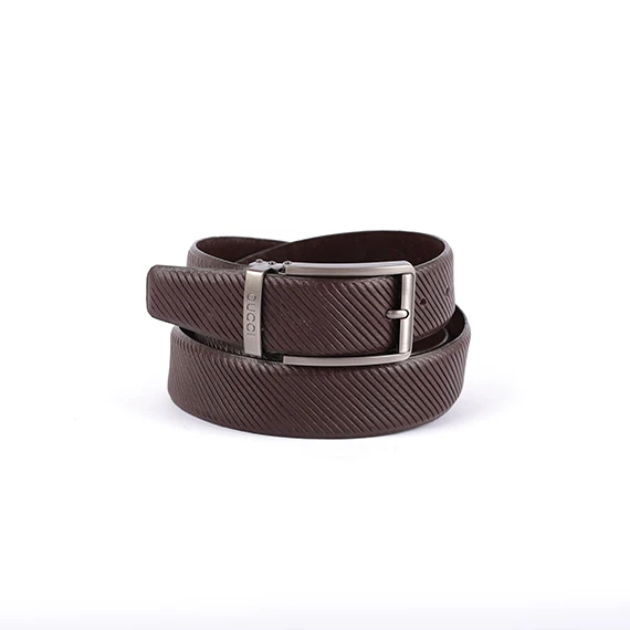 Classic Belt 100% Pure leather from Abdel Aziz Street – Cucci metal tongue buckle for men – Dark Brown  - 130 cm