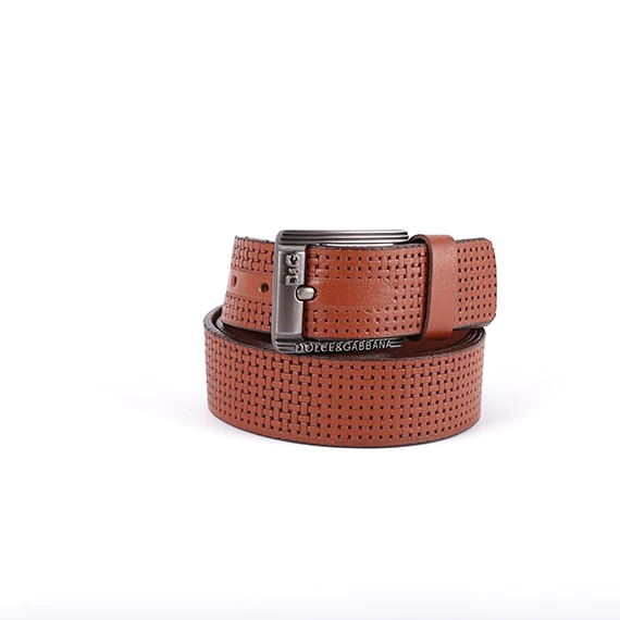 •	  Classic and Casual  Belt 100% Pure leather from Abdel Aziz Street – Dolce & Gabbana metal tongue buckle for men – Dark Brown  - 130 cm