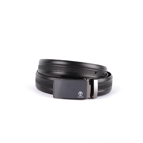 Classic Belt 100% Pure leather from Abdel Aziz Street – Timberland metal buckle for men – Black  - 130 cm
