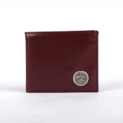 محفظة جلد طبيعي 100% ثنائية الطي بشعار معدني من شارع عبد العزيز للرجال بضمان مدي الحياة - نبيتي