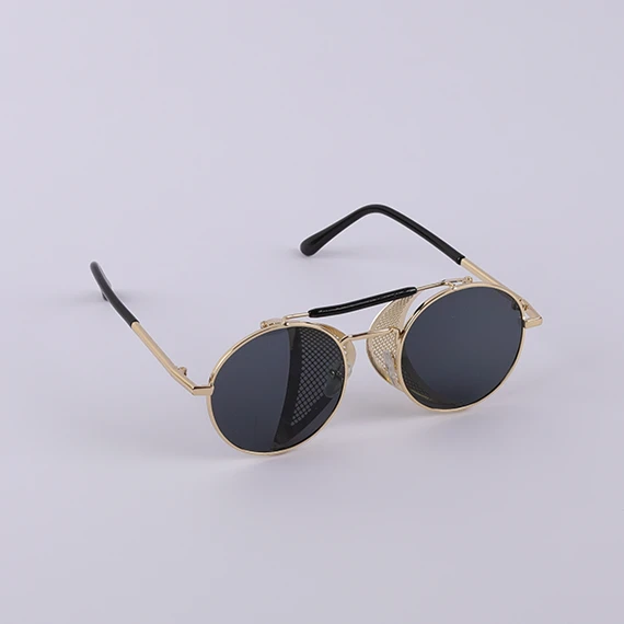 نظارة شمسية دائرية للجنسين من راي بان -  بعدسات سوداء واطار ذهبي - أسود