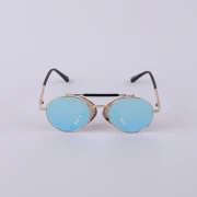 نظارة شمسية دائرية للجنسين من راي بان -  بعدسات ميرور مستقطبة -  واطار ذهبي - ميرور