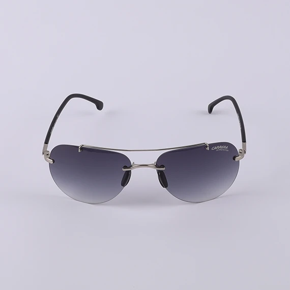 نظارة شمسية بدون اطار بعدسات  منحنية قليلا رمادية متدرجة اللون - من كاريرا للرجال - رمادي × فضي