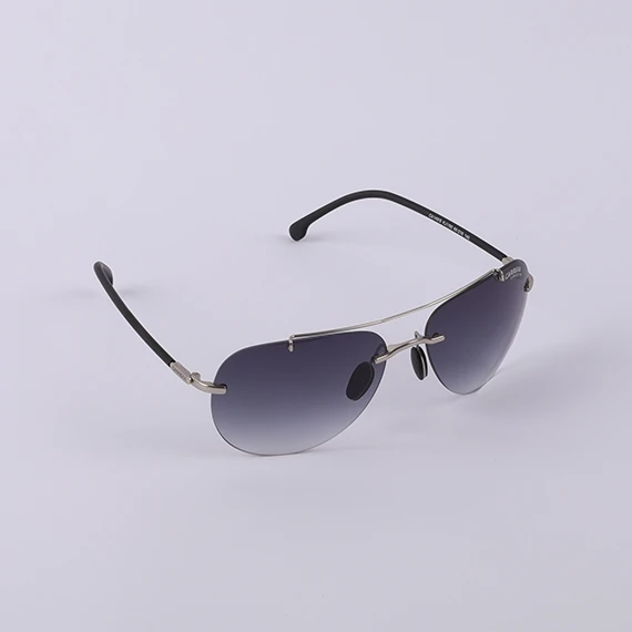 نظارة شمسية بدون اطار بعدسات  منحنية قليلا رمادية متدرجة اللون - من كاريرا للرجال - رمادي × فضي