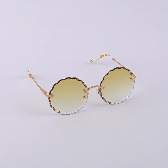Chloé Embossed Edged Round Sunglasses - Gradient Color - Gold Frame And Elegant White Arms - From Chloé For Women - Yellow X Gold