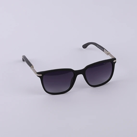 نظارة شمسية  بعدسات مربعة بعدسات سوداء وأذرع رمادية - من بلغاري للرجال - أسود