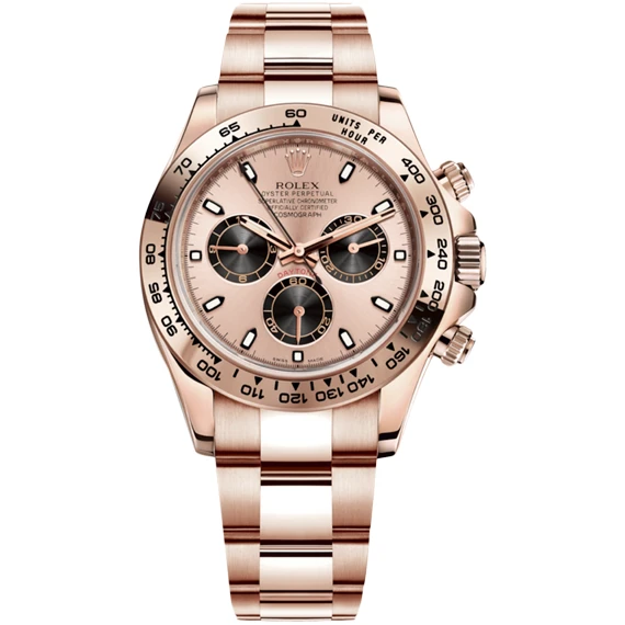 Rolex Daytona watch for men, multi-colored - with a stainless steel Rose Golden case, a Black inner hands - Rose Gold × Black