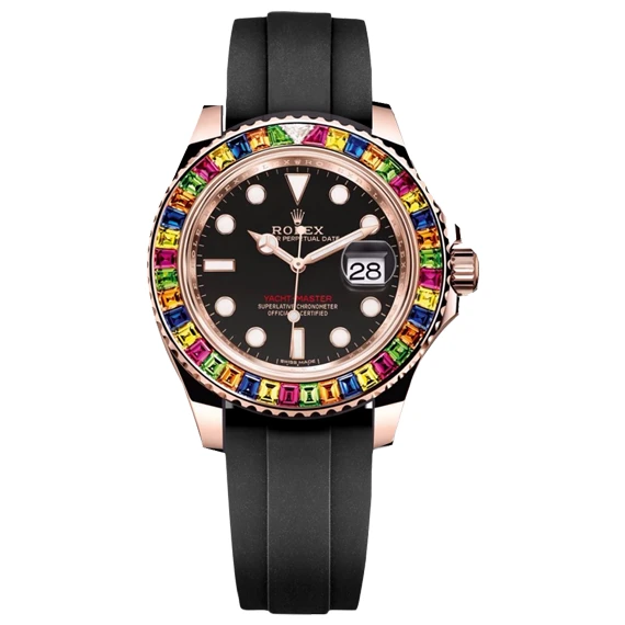 Rolex Yacht-Master watch - with a modern version for unisex - with a decorated Frame -   Rubber strap - black