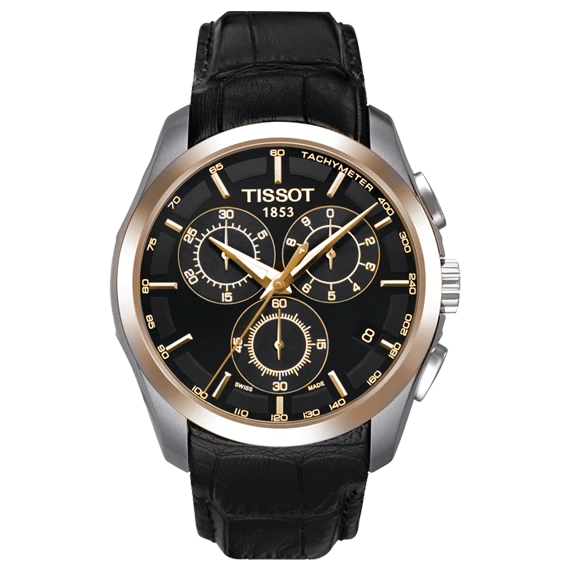 Tissot T035.617.16.051 for Men- Analog Leather Band Watch - Black With Rose Gold Frame