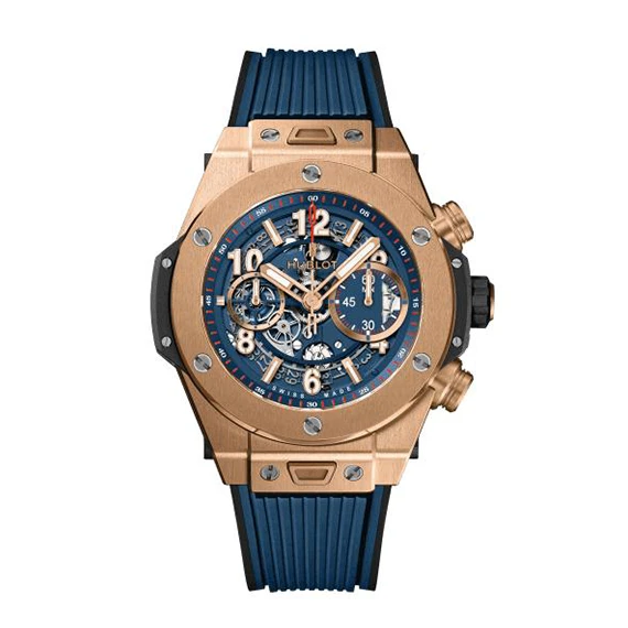 Hublot Big Bang Casual Watch for Men - Comfortable and Functional Blue Rubber Band - Rose Gold