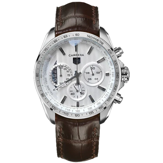 Tag Heuer Carrera Caliber 1969 for Men - Brown leather strap and White Dial