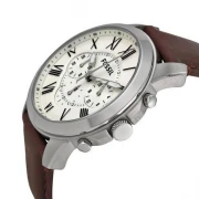 ساعة فوسيل للرجال جرانت FS4735 من الجلد البني مع مينا فضية