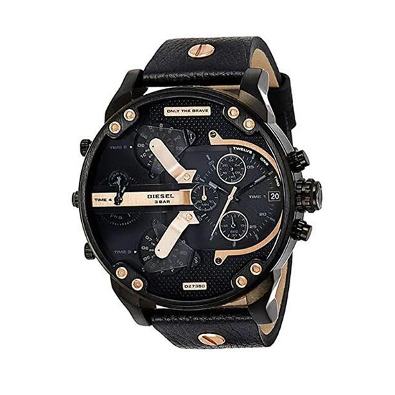 Diesel Mr. Daddy 2.0 Chronograph Watch for Men with Analog Display, Leather Band and Black Dial Dz7350