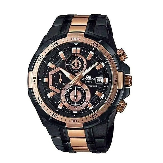 Casio Edifice Analog Watch for Men - Stainless Steel and Dial Black × Rose Gold