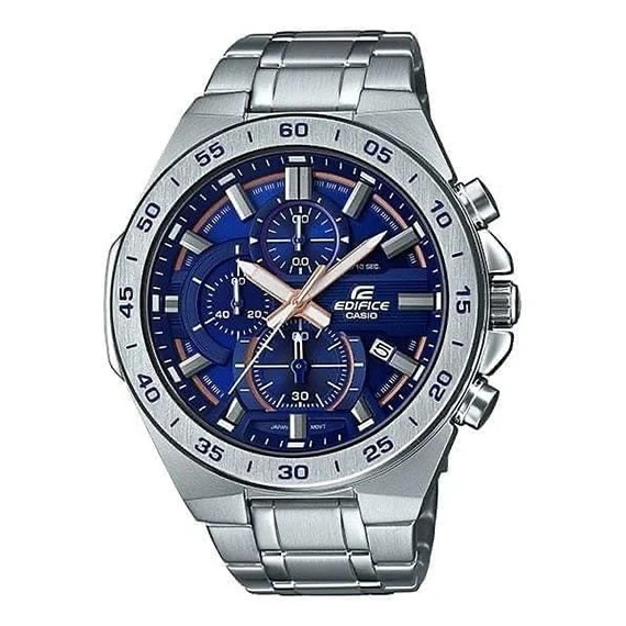Casio Edifice Analog Watch for Men - Stainless Steel with a Silver Case and a Blue Dial