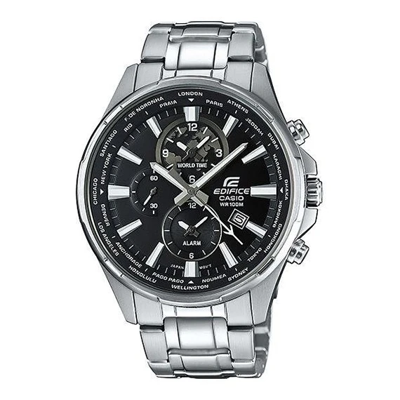 Casio Edifice Analog Watch for Men - Stainless Steel with a Silver Case and a Black Dial