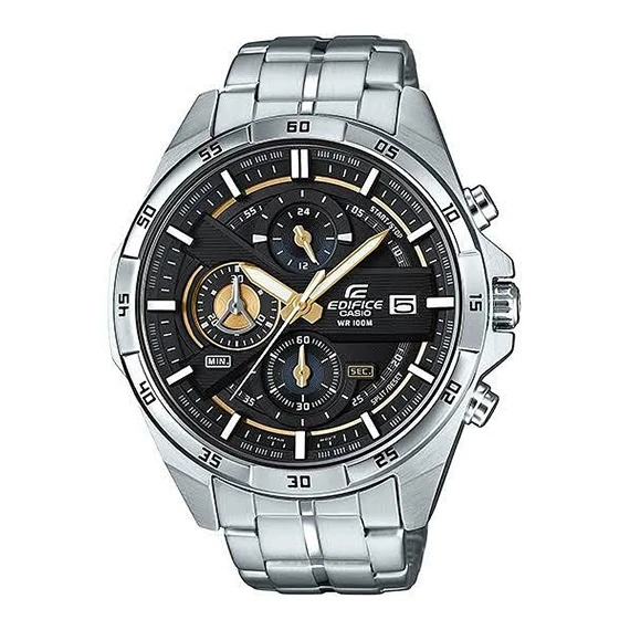 Casio Edifice Analog Watch for Men - Stainless Steel with a Silver Case and a Black Dial