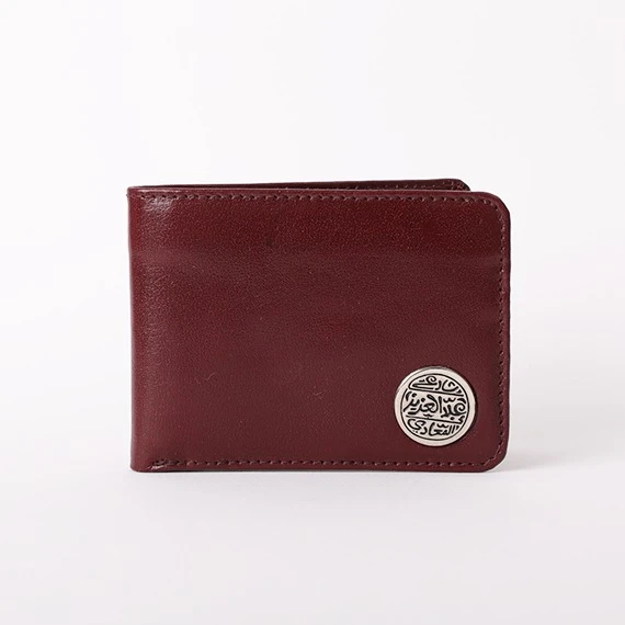 100% Pure leather bi-fold wallet with metal logo  for men from Abdulaziz Street with a lifetime warranty – Burgundy
