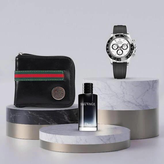 Abdel Aziz Street Package - Rolex men's watch, the distinctive Abdulaziz Street wallet, and Sauvage perfume