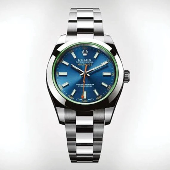 Rolex milgauss watch for men - stainless steel strap, silver  -   Dark blue dial
