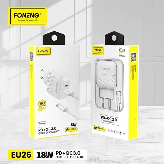 FONENG new arrival EU26 18W PD+QC fast charging Europe charger sets