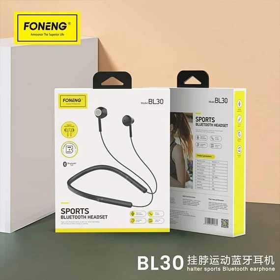 FONENG BL30 Neck Band Sport Style Wireless Bluetooth Earbuds Color: Black Long Standby Time Battery