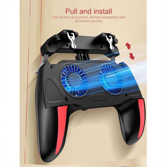 PUBG and FortyNet game controller shield and most of the games are equipped with a fan, blue lights, and a power bank 2500 mAh - black color -H10