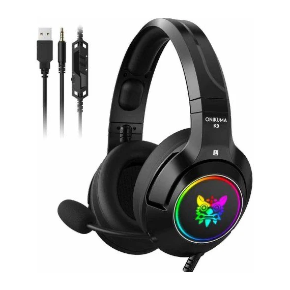 ONIKUMA K9 RGB Colore Stereo Gaming Headset for PC، Consoles and Mobiles with LED Light (Black)