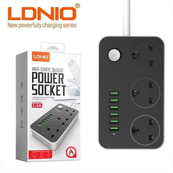 LDNIO SC3604 POWER STRIP WITH 3 AC SOCKETS + 6 USB PORTS black