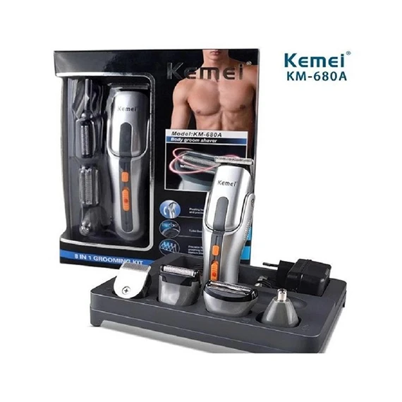 Kemei KM - 680A 8 in 1 Hair Trimmer, Beard, Nose and Body Shaver + Azwaaa Bag