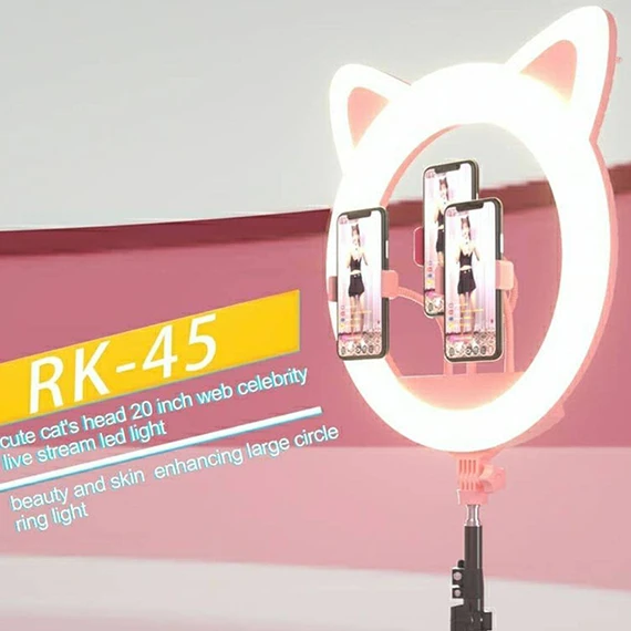20 Inch Selfie LED Ring Light Cat Ear Dimmable Level 10 Lighting Makeup Video Phone Studio Light
