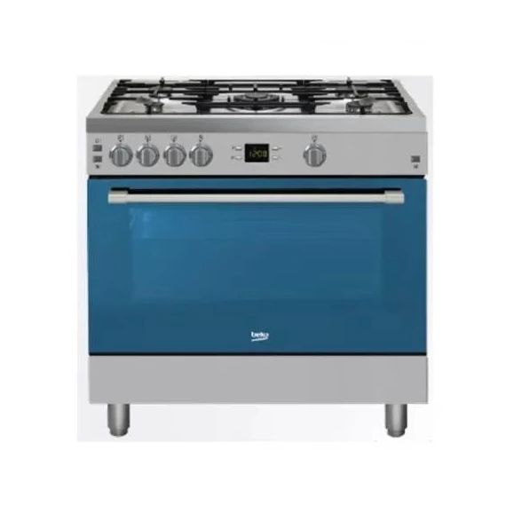 Beko Cooker 90 cm 5 Burners 4 Gas + 1 Electric Cast Iron Full Safety Digital With Grill and Fan GGR15114DX