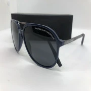 نظارة شمسية - من تصميم بورش - بإطار كحلي بولي كاربونات - وعدسات سوداء - وزراع اسود معدن - للرجال