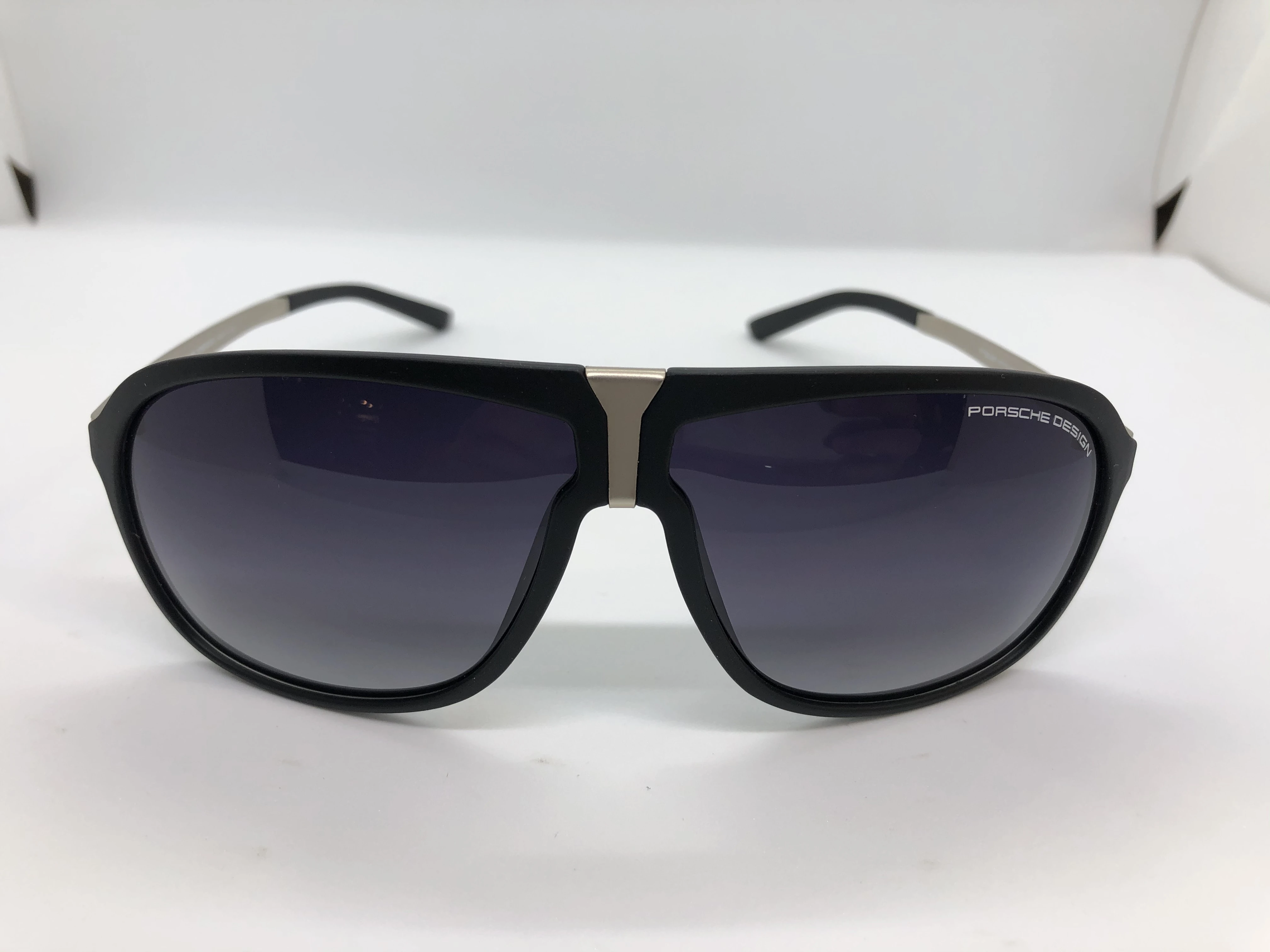 Sunglasses - Porsche Design - Black Polycarbonate Frame - Black Gradient Lenses - Silver Metal Arm - Logo - For Men