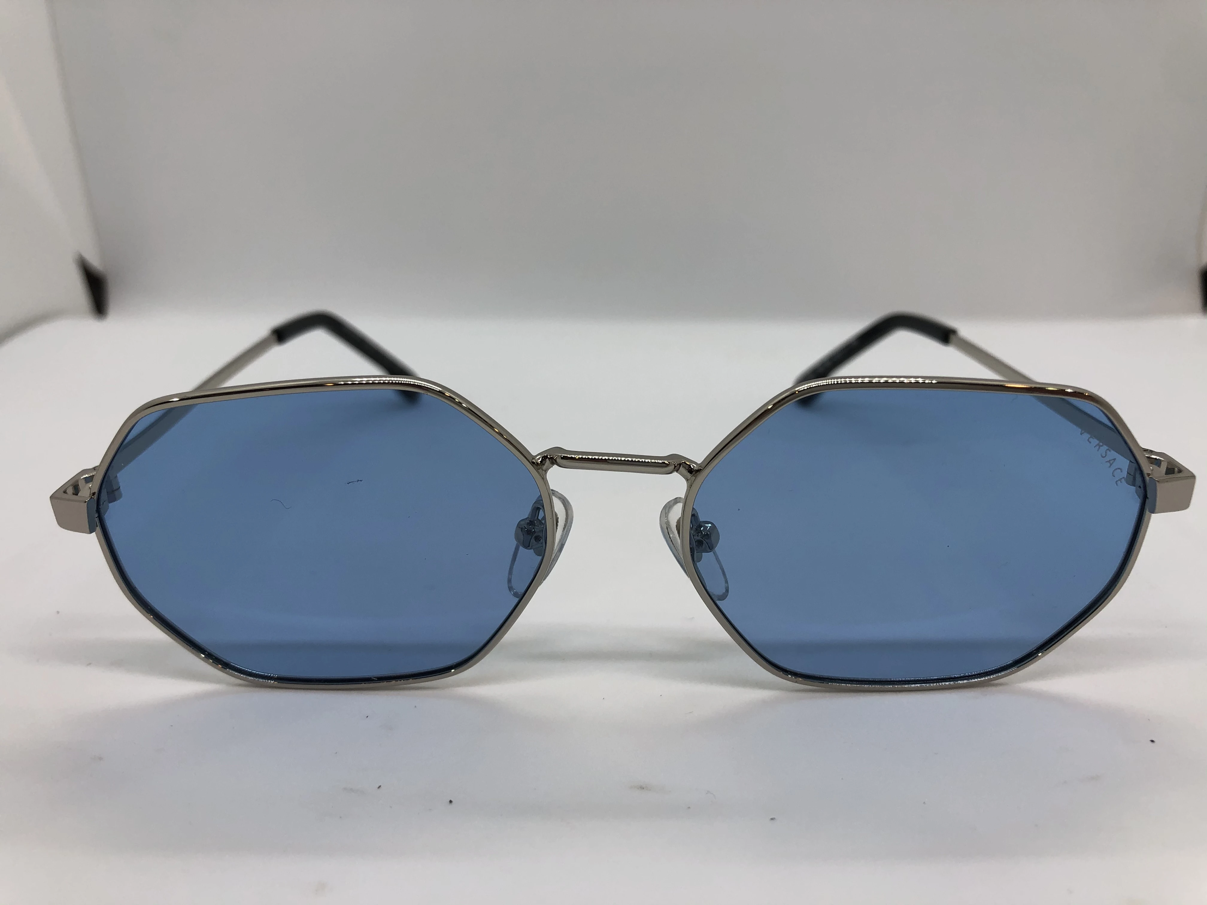Sunglasses - from Versace - silver metal frame - blue lenses - and silver metal arm - for men