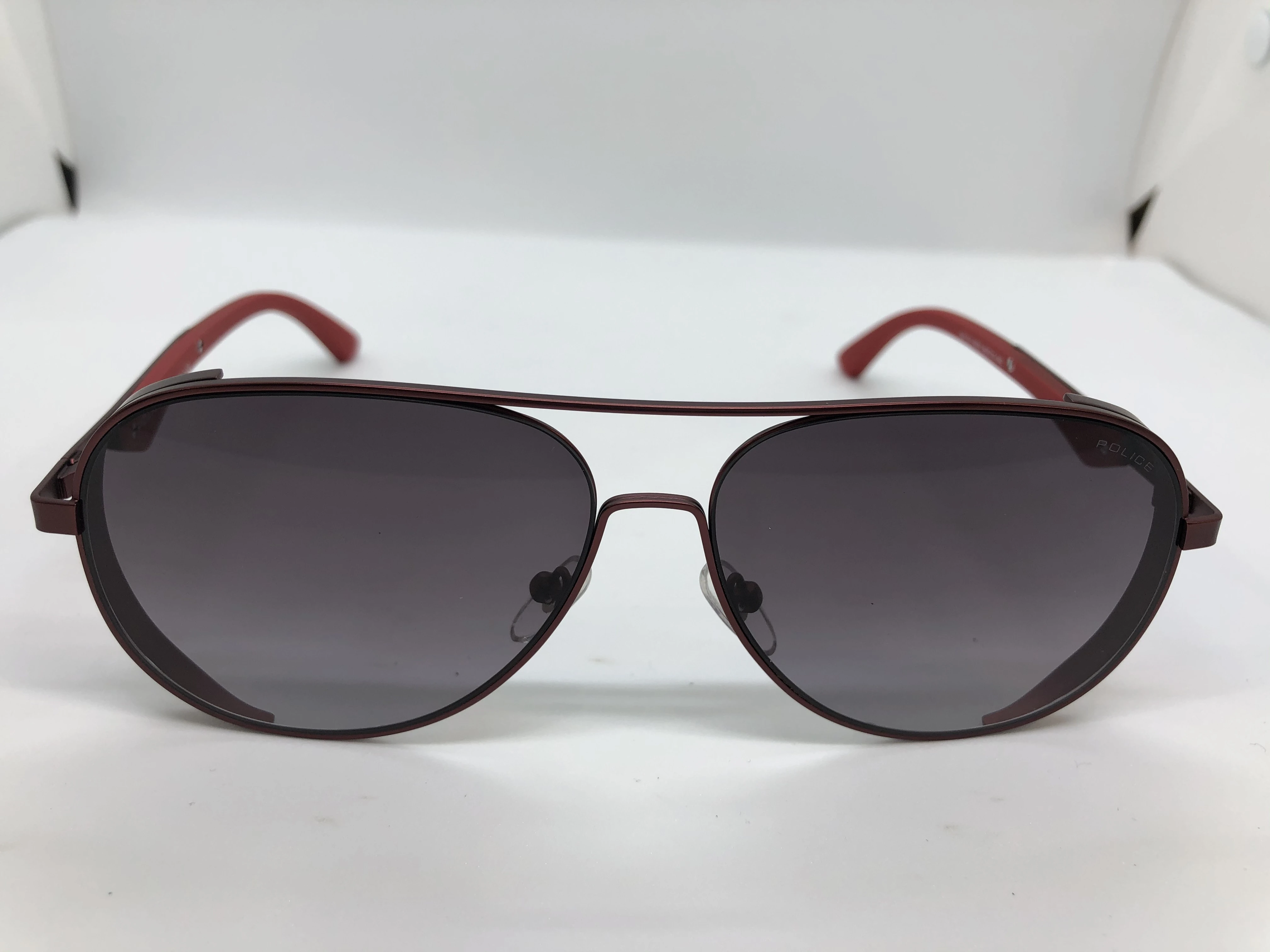 Sunglasses - from POLICE - burgundy with matte metal frame - tinted lenses - brown polycarbonate matte and metal frame - with silver logo - men