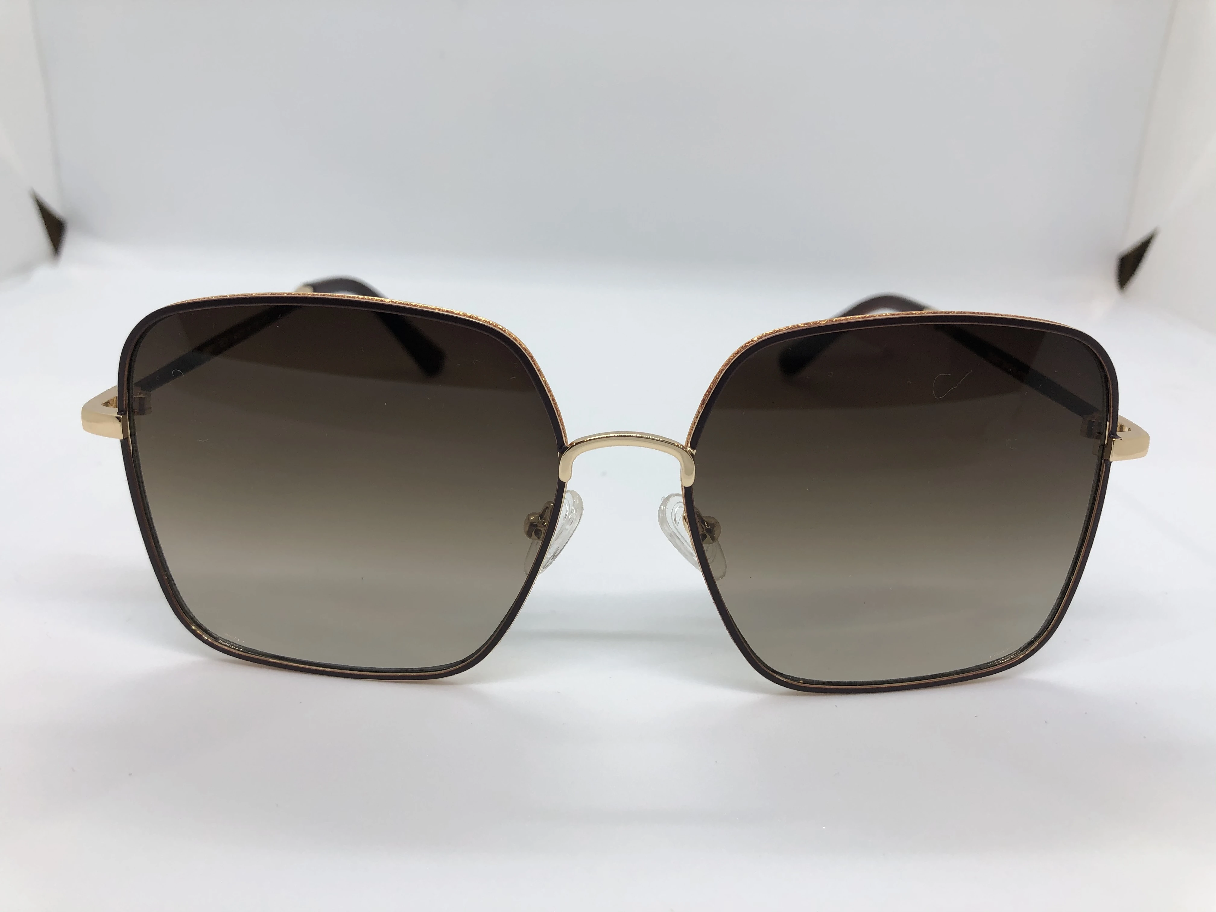 Sunglasses - Jimmy Choo - with a golden metal frame - light green gradient lenses - golden metal and dark brown polycarbonate armor - for women