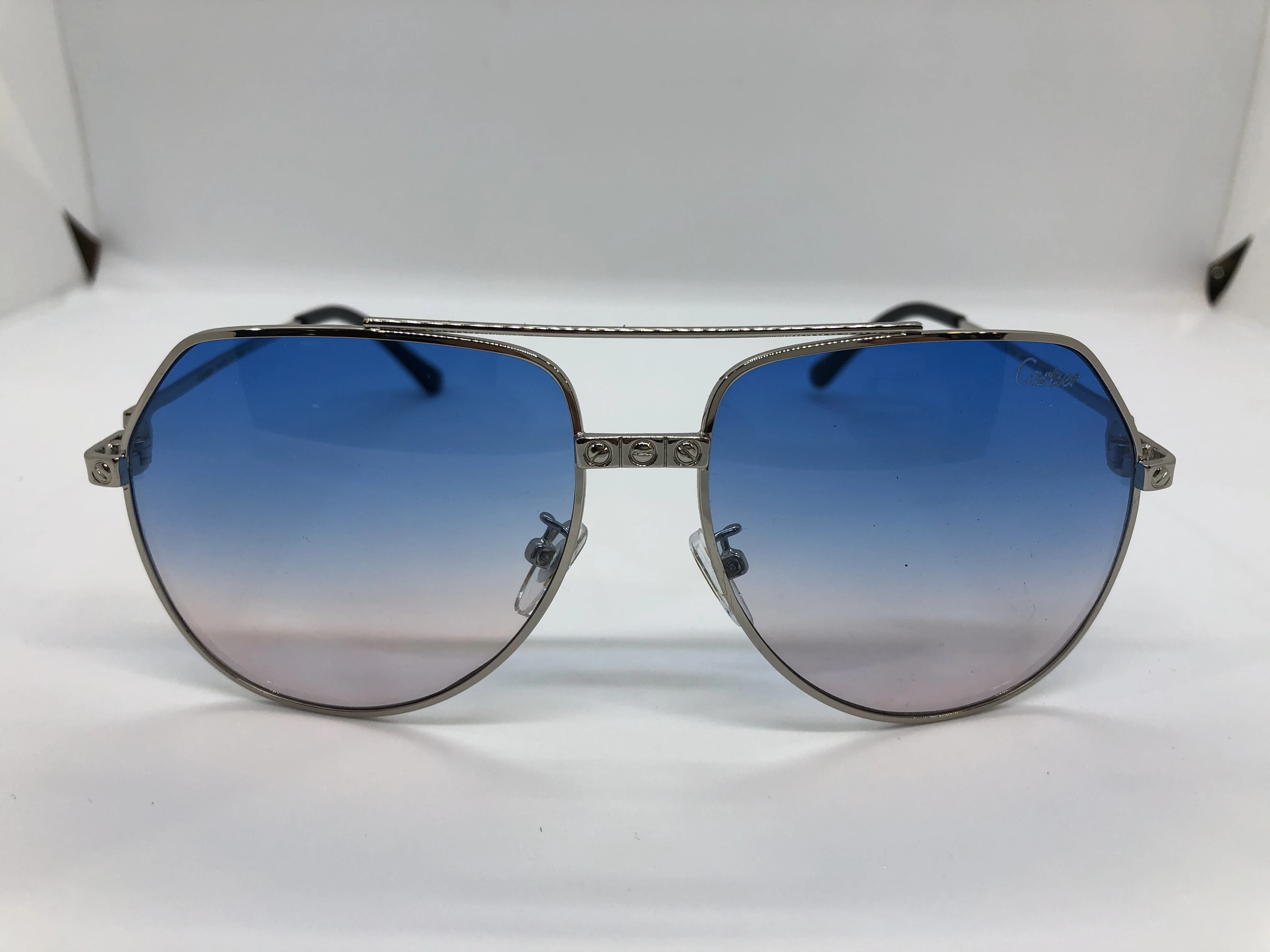 Cartier sunglasses - silver metal frame - blue gradient color lenses - silver metal arm - for women