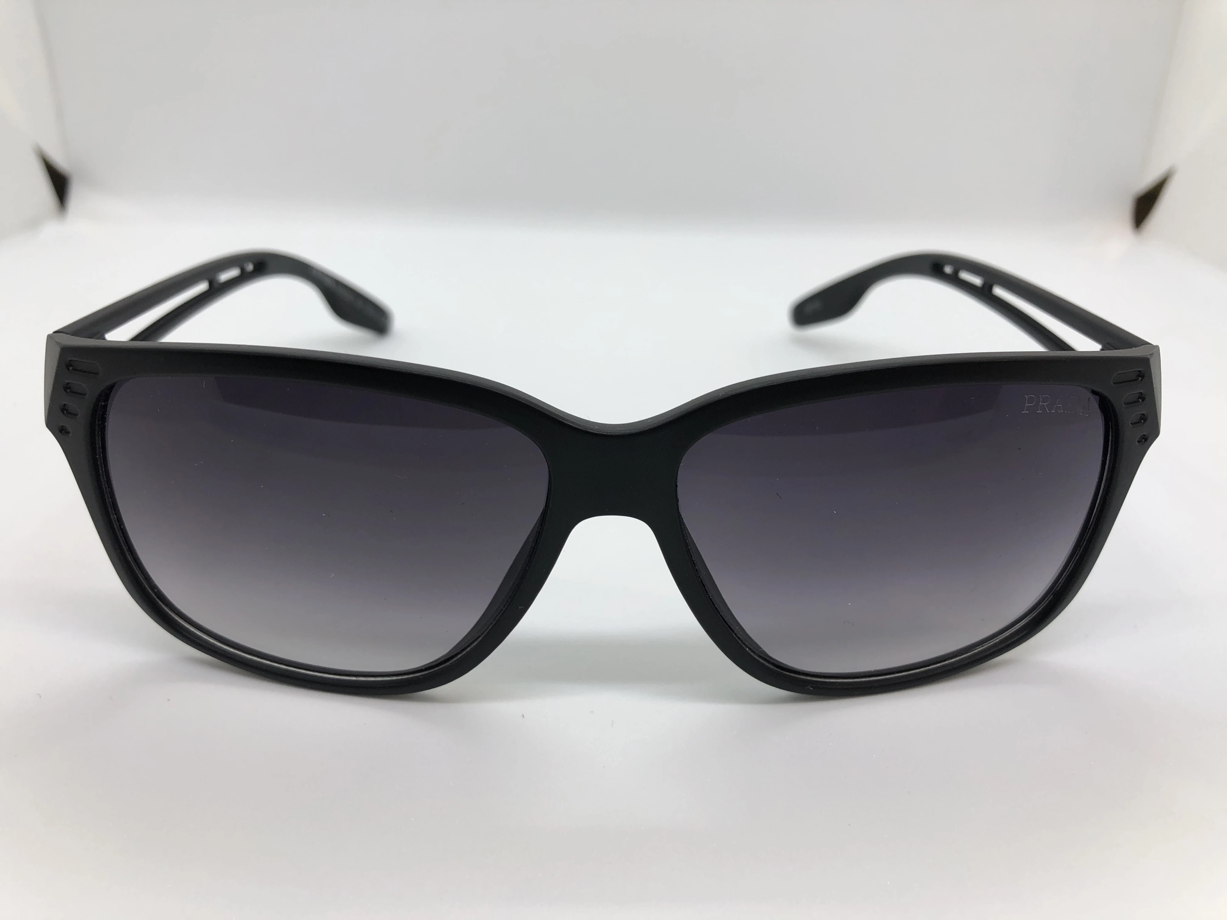 Prada sunglasses - black polycarbonate frame - black gradient lenses - black polycarbonate arm - with red * white logo - men
