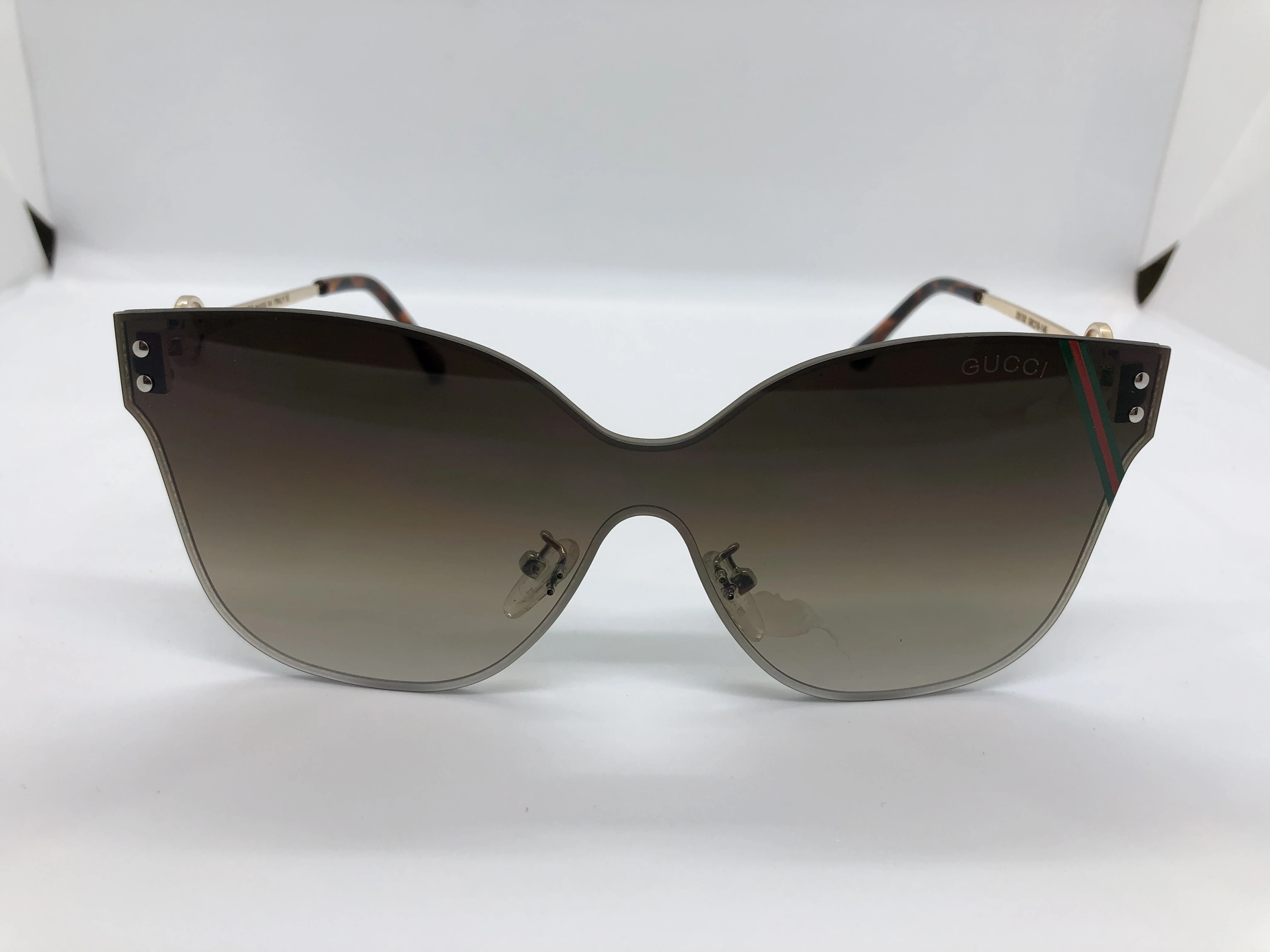 Gucci sunglasses - without frame - dark brown gradient lenses - golden metal arm - gold * black brand logo - for women