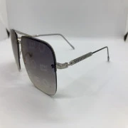 نظارة شمسية MONTBLANC - باطار معدن فضي - وعدسات مطبوعة سوداء متدرجة - وزراع فضي معدن - رجالي