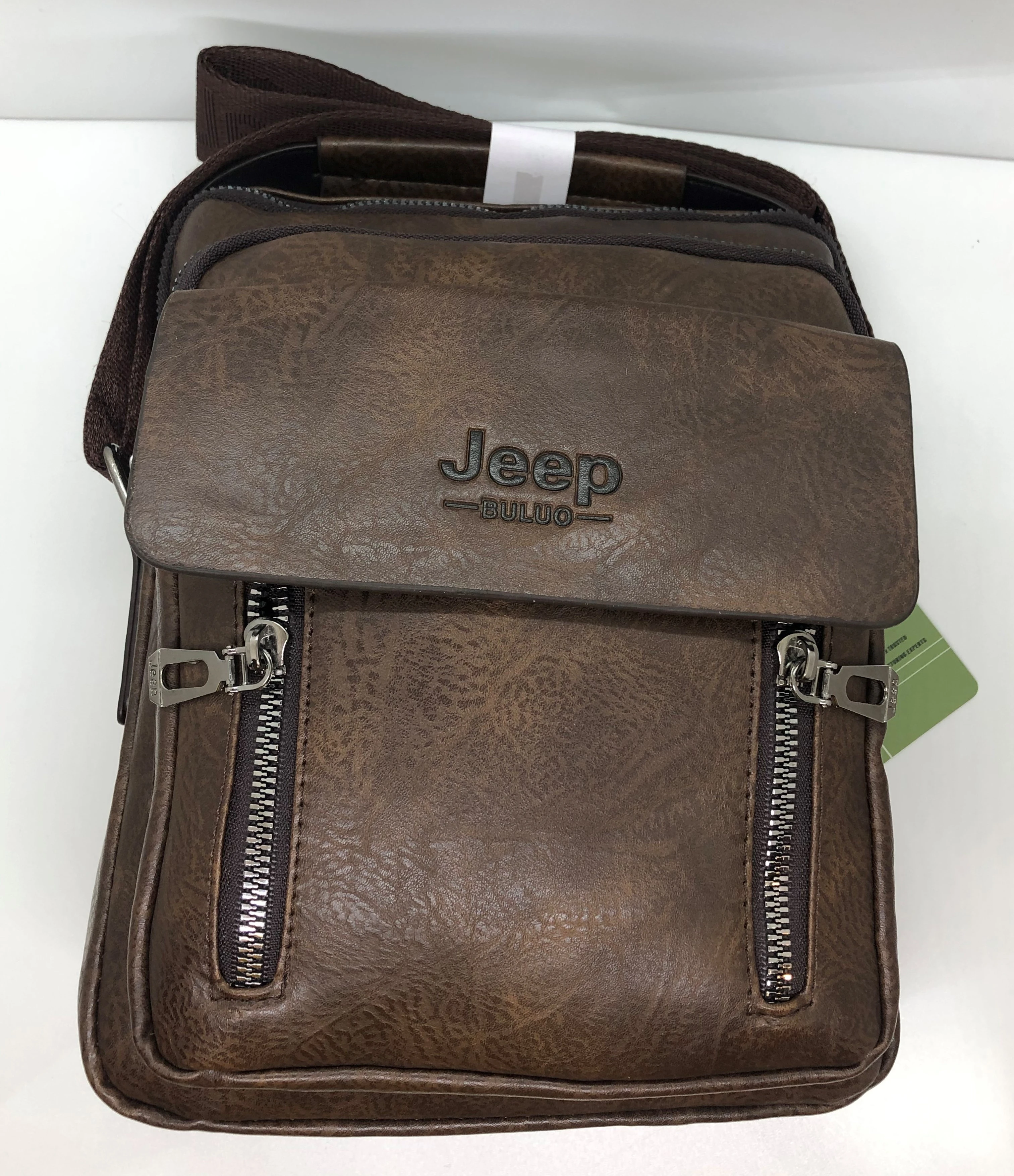 Leather Jeep Cross shoulder handbag in dark brown color