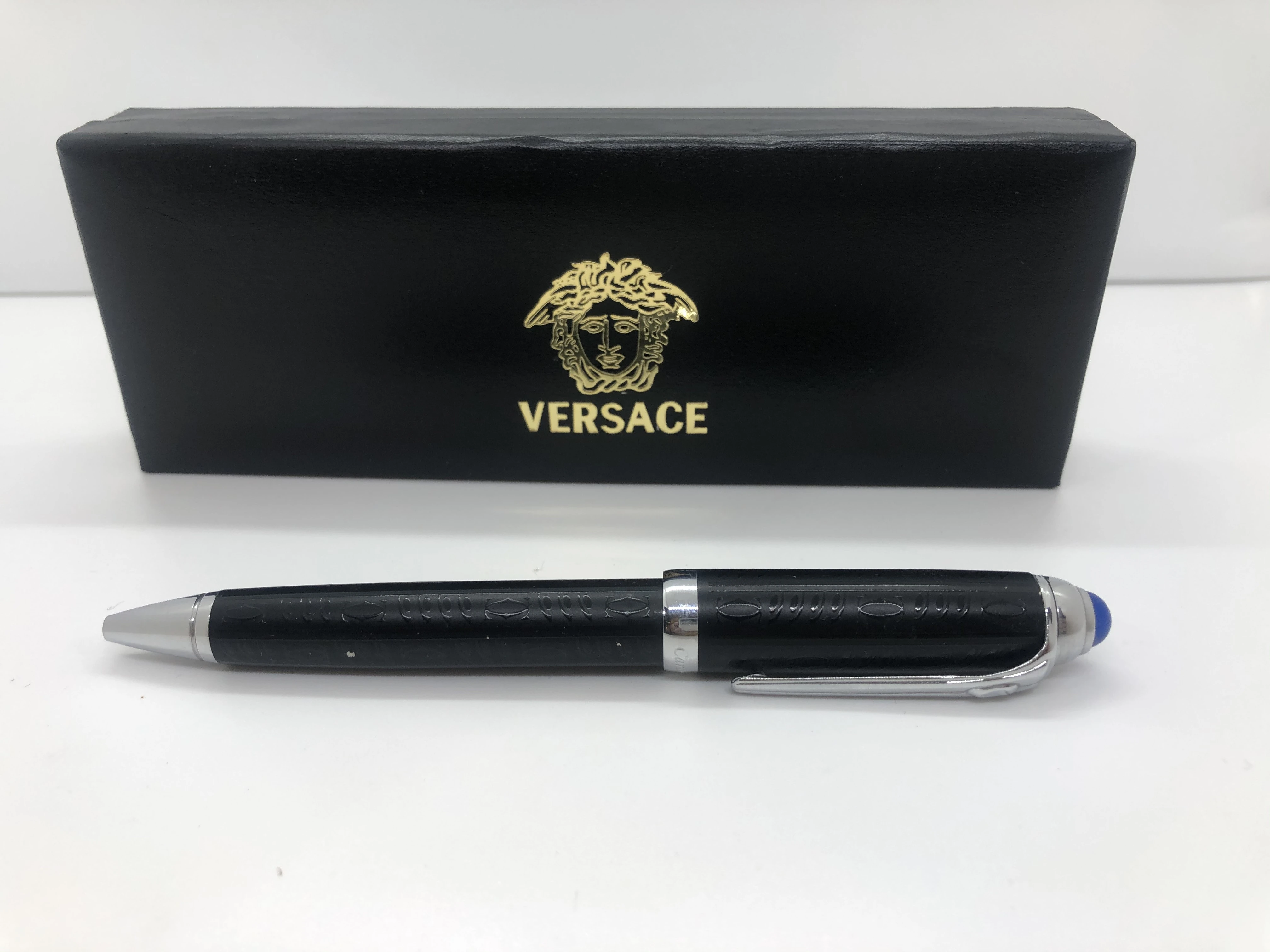 Pen from Versace, silver * black - with embossed touches - with the brand's logo above